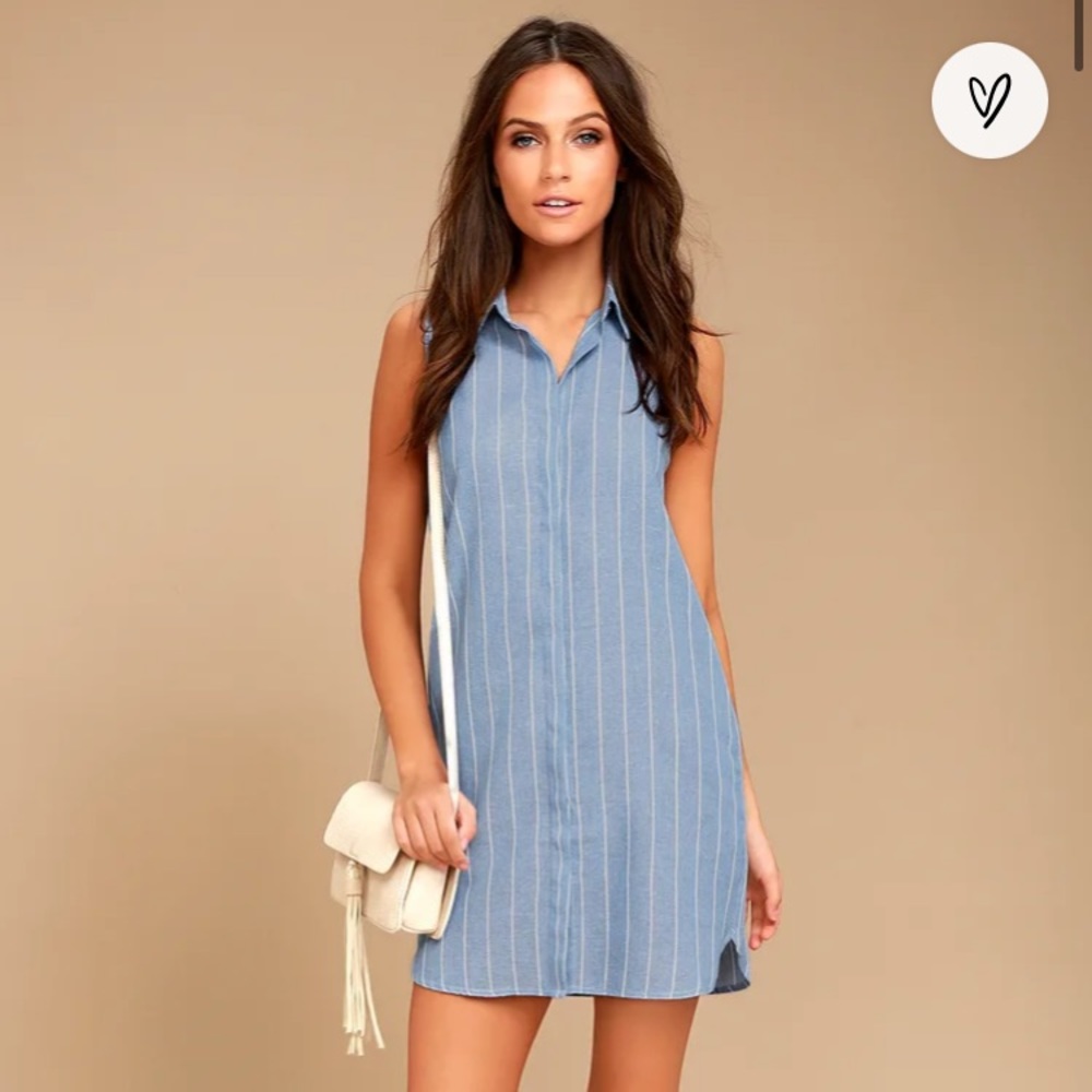 🦋🌙 LULU’S | Blue &White Striped Box Shirt Dress